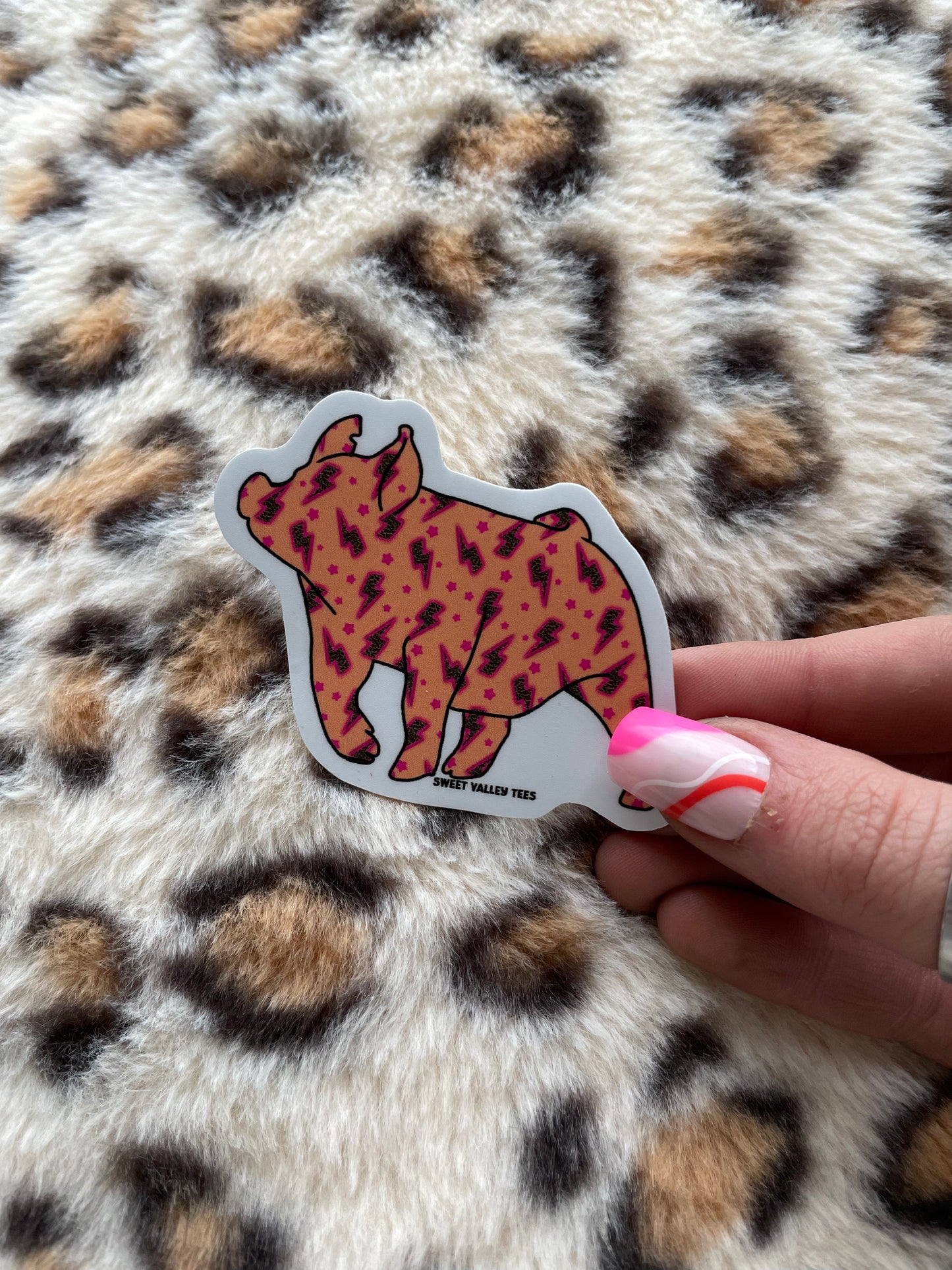 Pink + Orange Lightning Pig Sticker