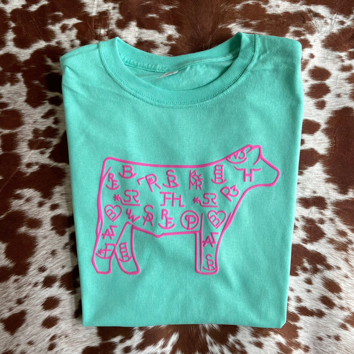 Pink PUFF Branded Steer - Cool Mint Tee