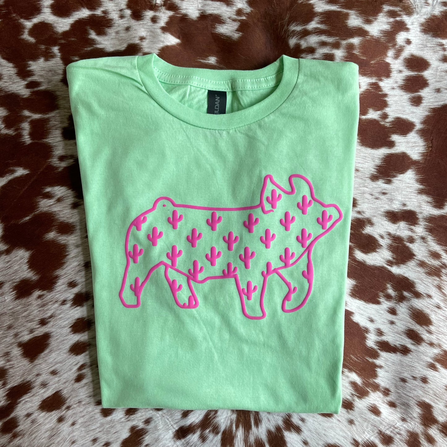 Pink PUFF Cactus Pig Tee - Mint