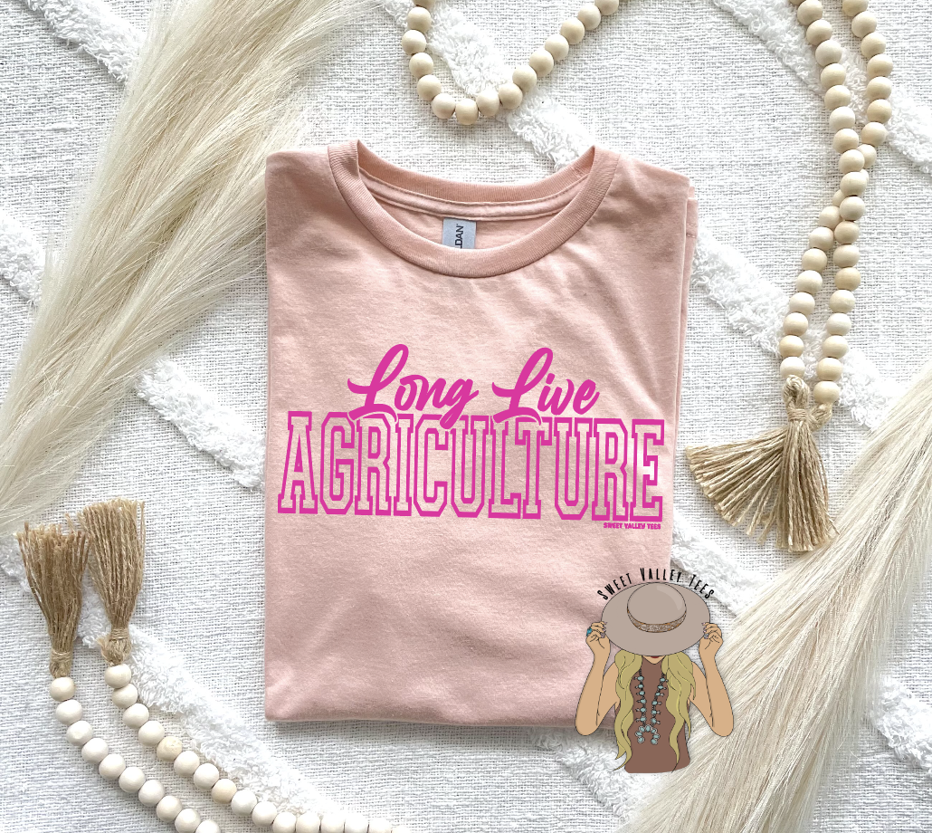 Pink Long Live Agriculture Tee - Blush Pink