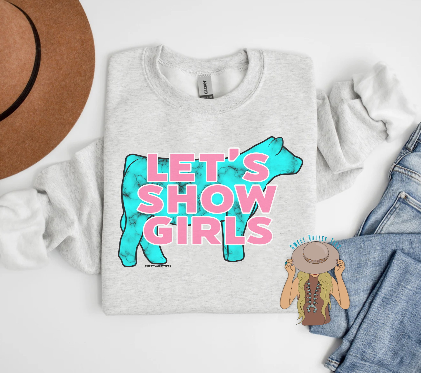 Let's Show Girls Crewneck - Show Steer - Heather Ash
