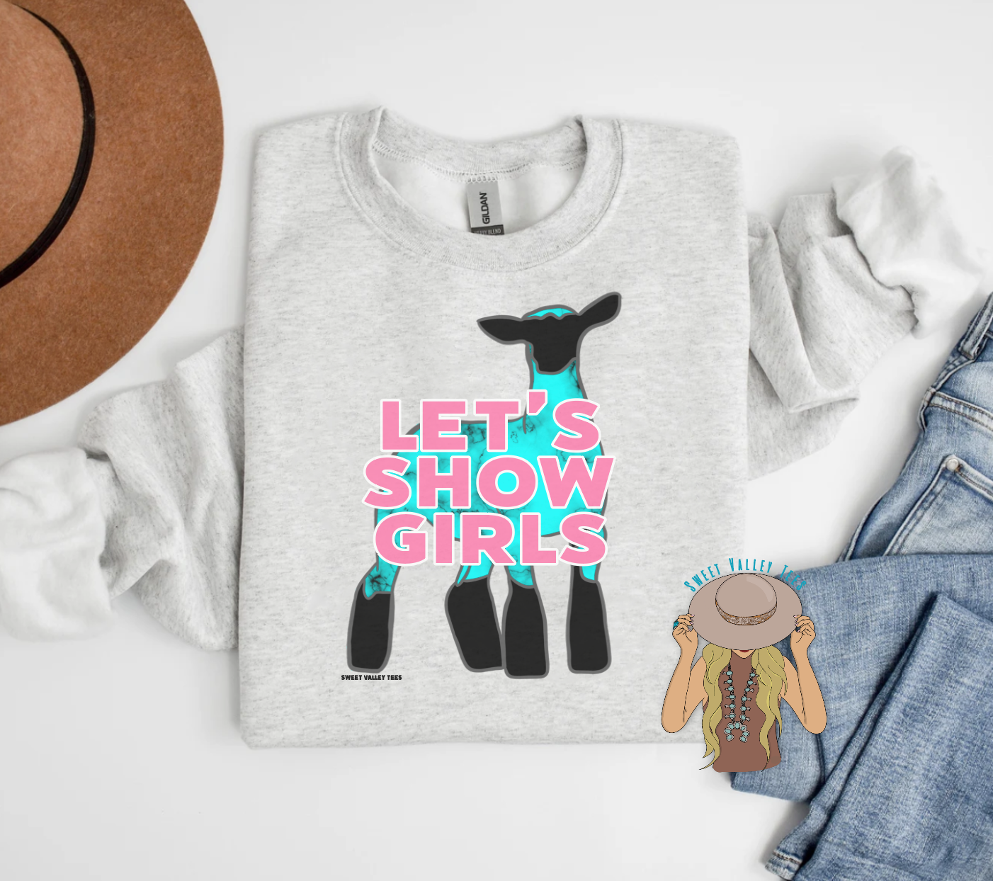 Let's Show Girls Crewneck - Show Lamb - Heather Ash