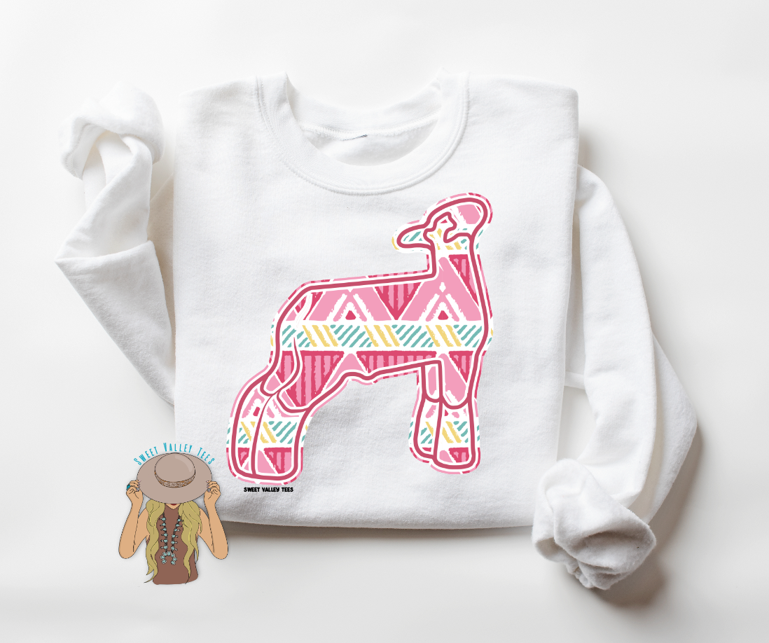 Pastel Pink Aztec Print Crewneck - Show Lamb - White