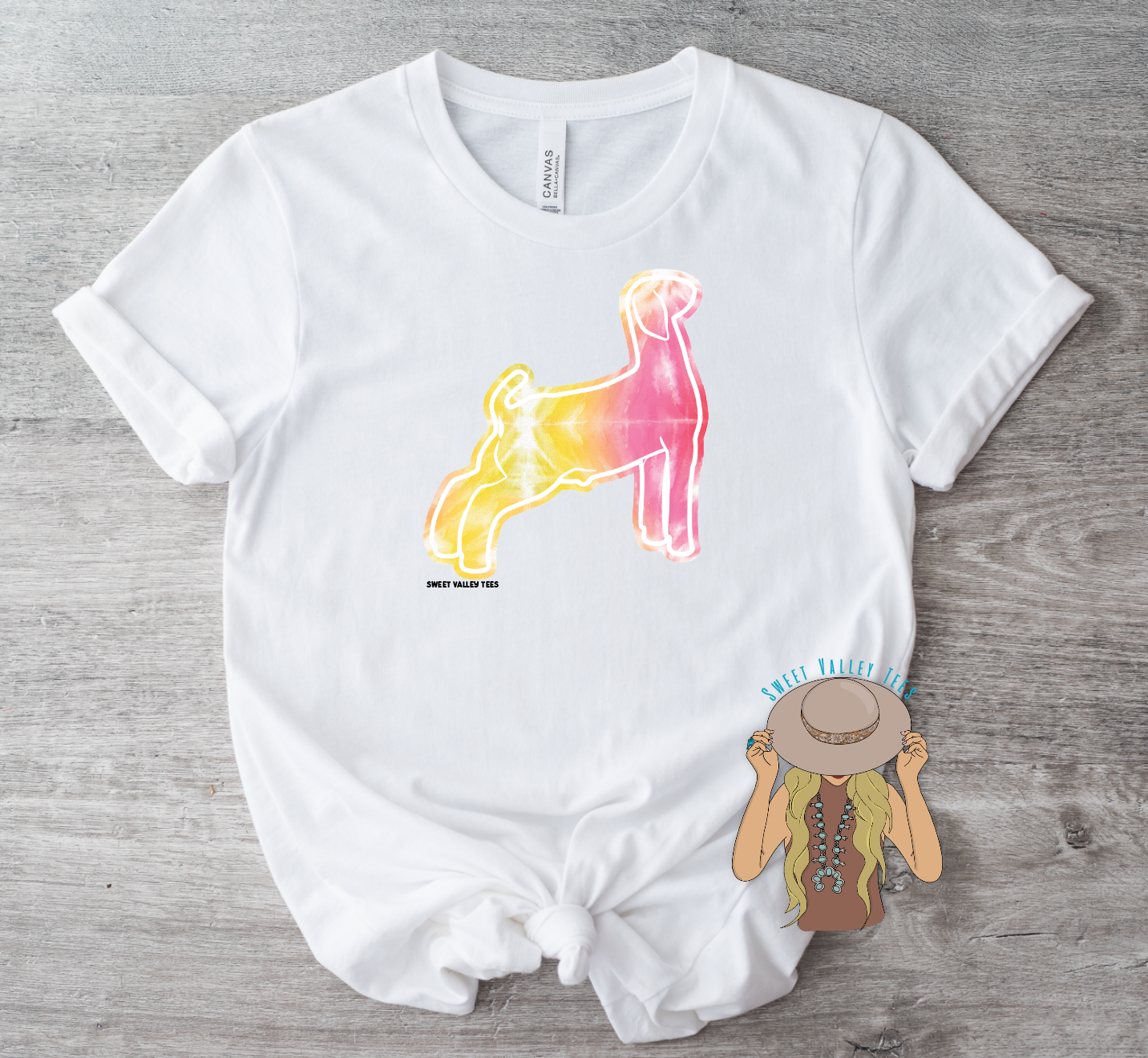 Pink + Yellow Burst Show Goat - White Tee