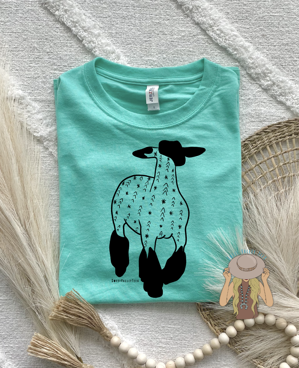 Line Art Lamb - Cool Mint Tee