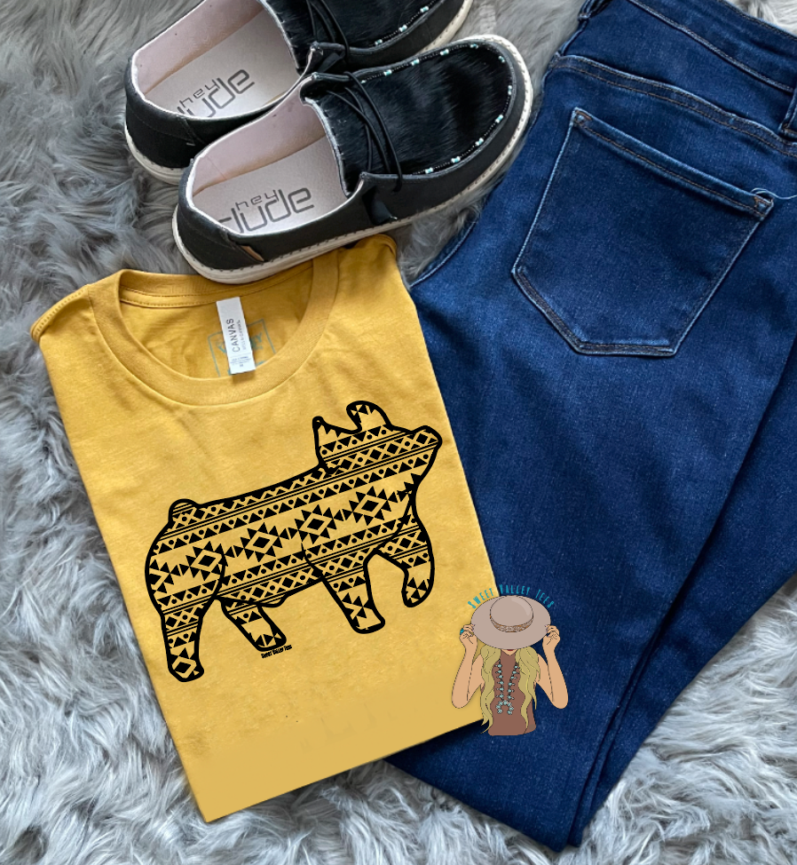 Aztec Show Pig Tee - Mustard