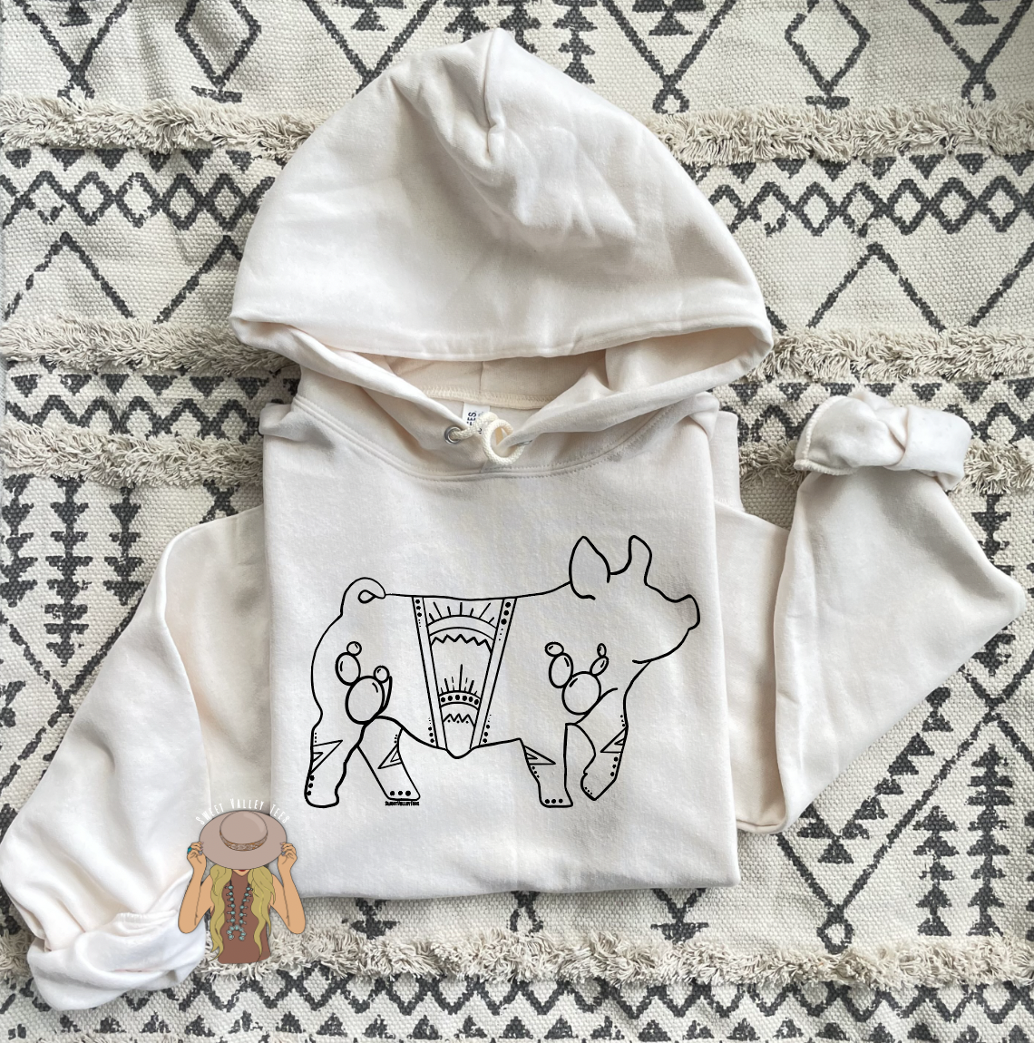 Line Art Pig - Sweet Cream Hoodie