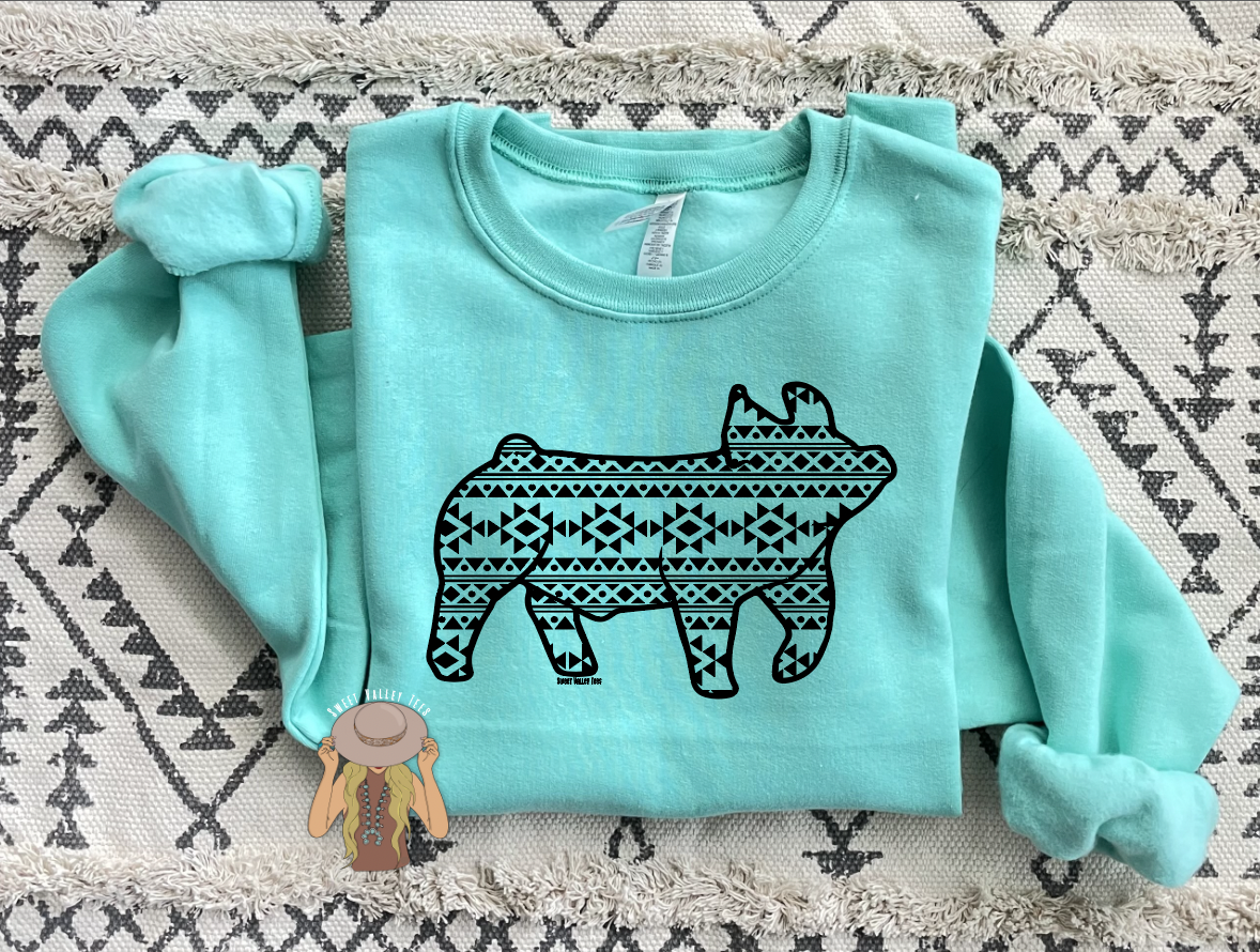 Aztec Pig Crewneck - Cool Mint