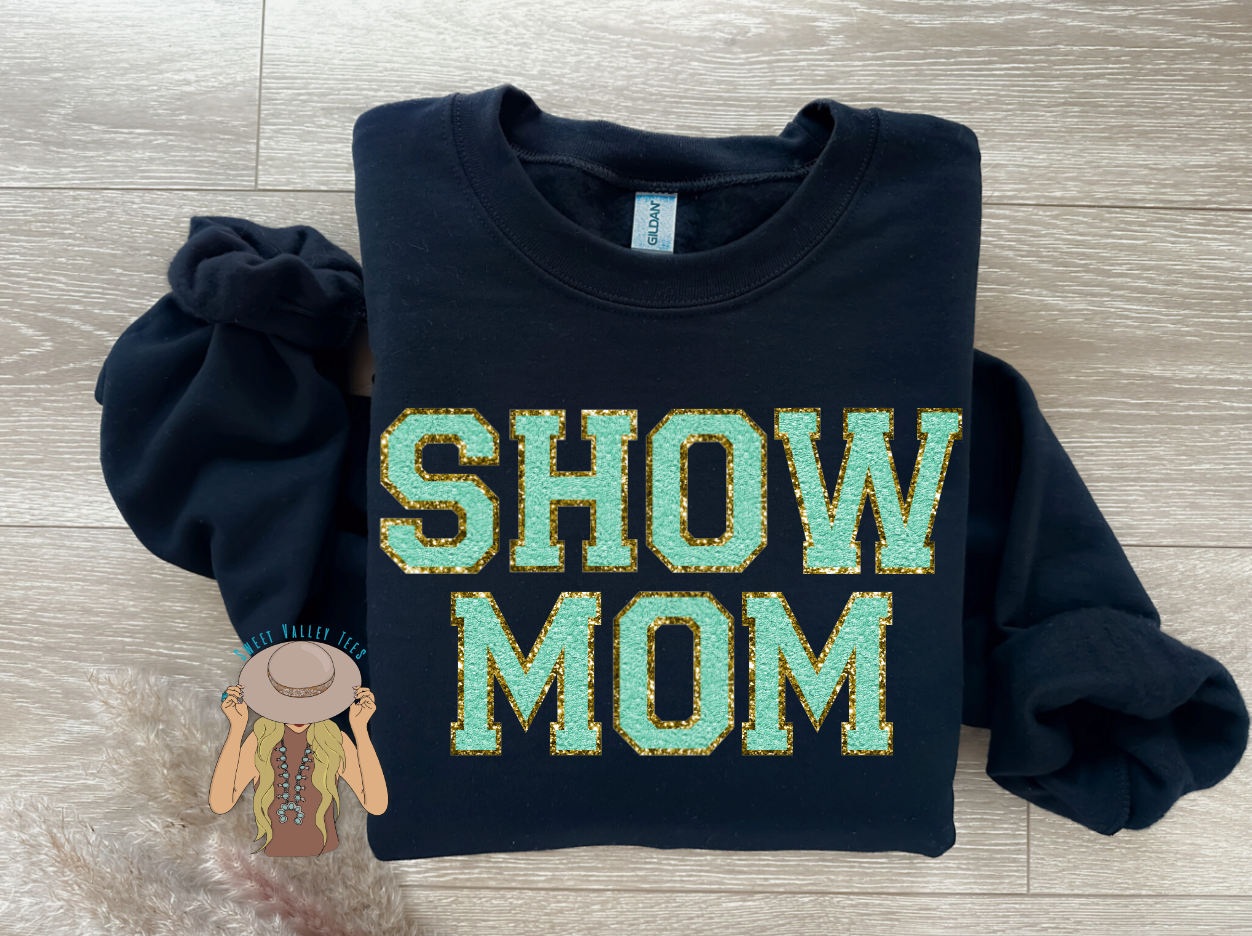 Mint Chenille Letter Show Mom Crewneck - Black