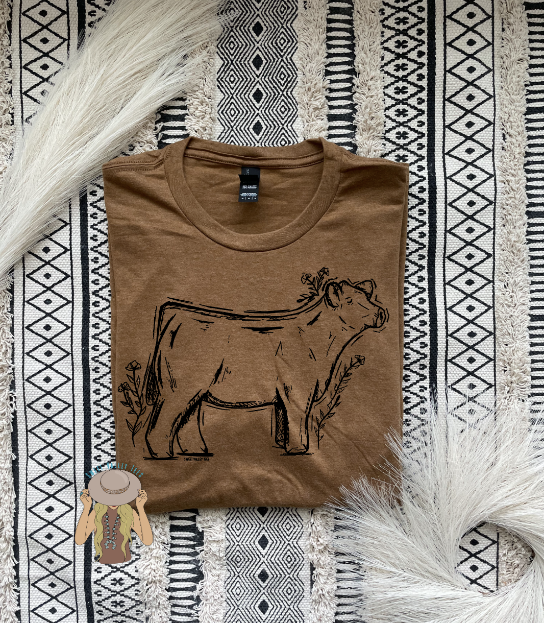 Show Steer Sketch Tee - Heather Duck Brown