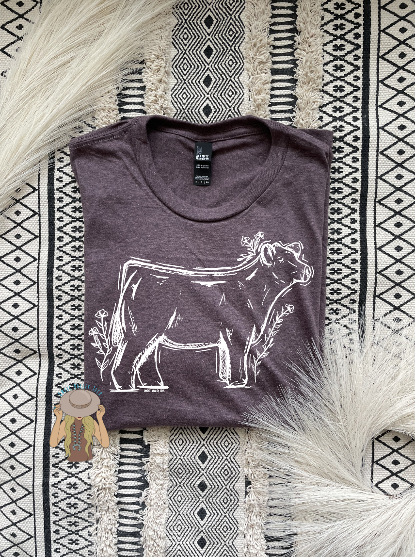 Show Steer Sketch Tee - Heather Deep Plum