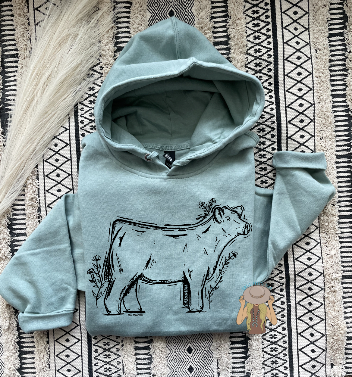 Show Steer Sketch Hoodie - Heather Dusty Sage