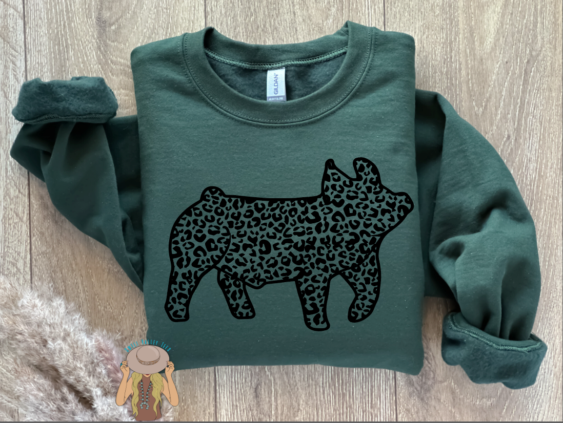 Leopard Show Pig Crewneck - Olive
