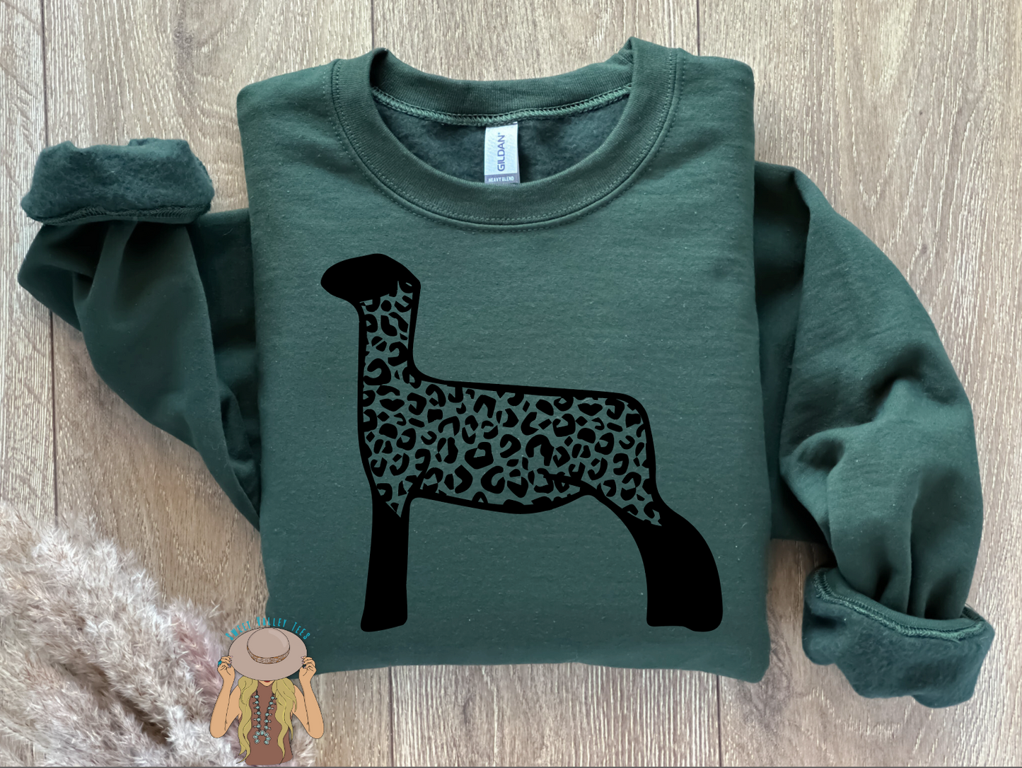 Leopard Show Lamb Crewneck - Olive