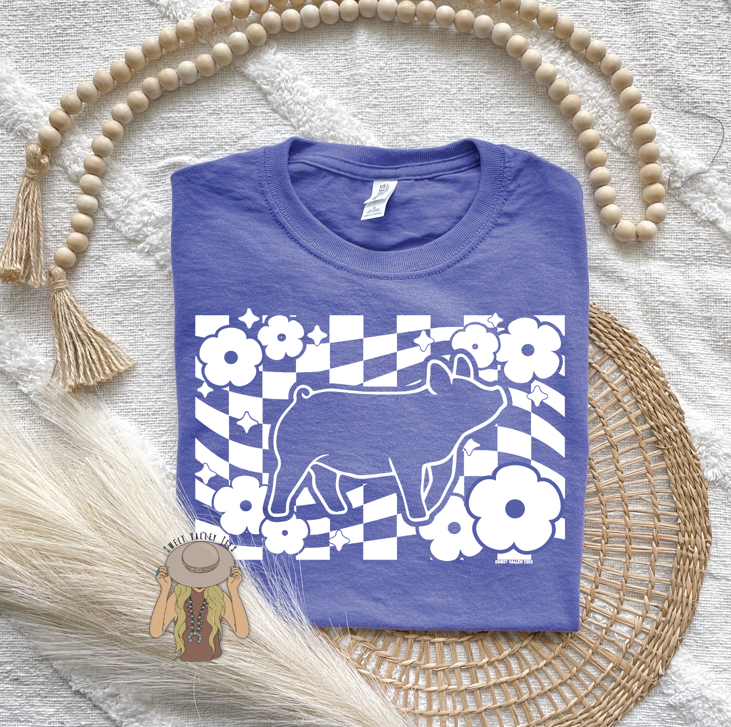 Floral Checker Violet Tee - Multiple Species Available!