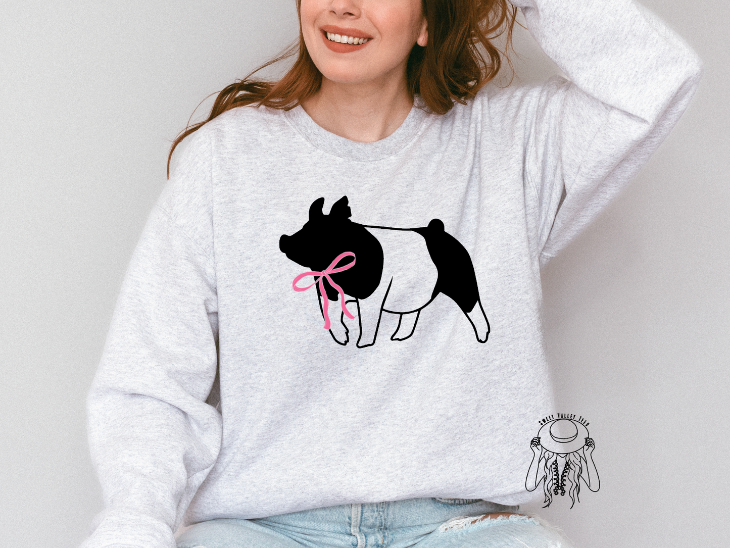 Show Pig Bow Crewneck - Ash Gray