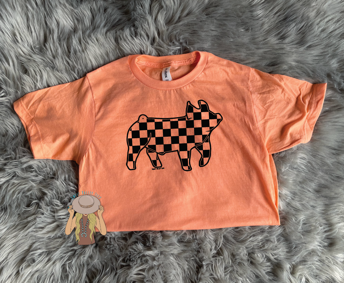 Checker Show Pig Tee - Sherbet