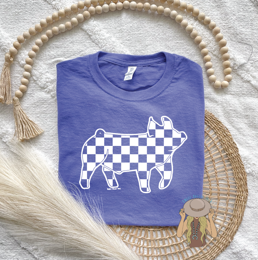 Checker Show Pig Tee - Violet