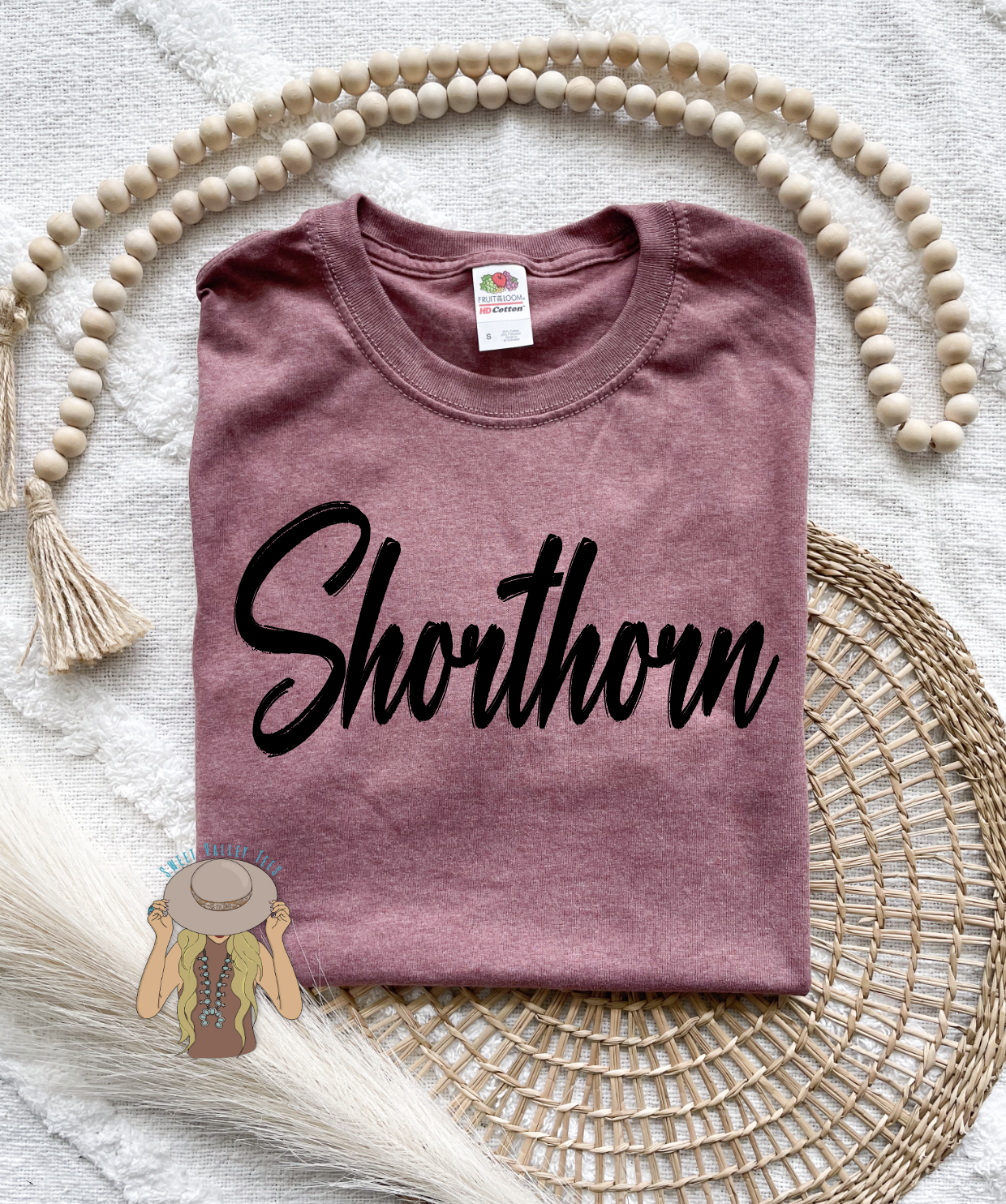 Black PUFF Shorthorn Tee - Heather Mauve
