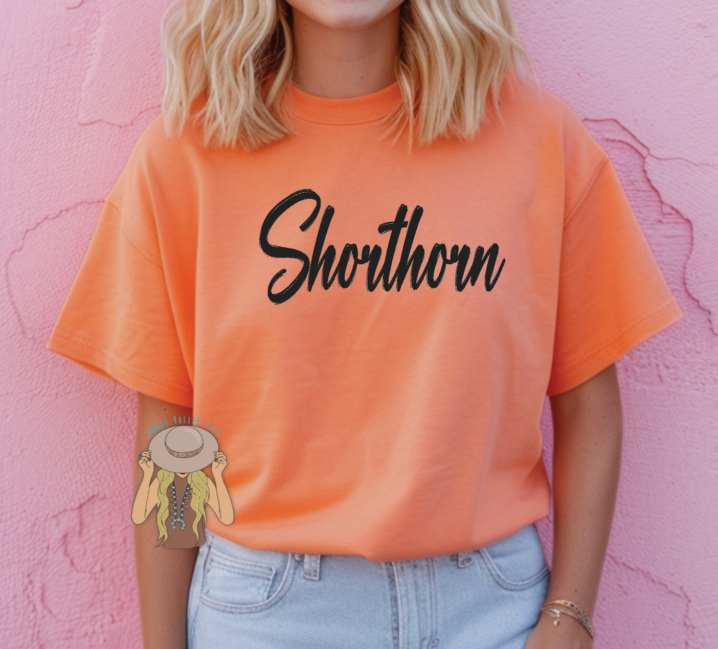 Black PUFF Shorthorn Tee - Cantaloupe