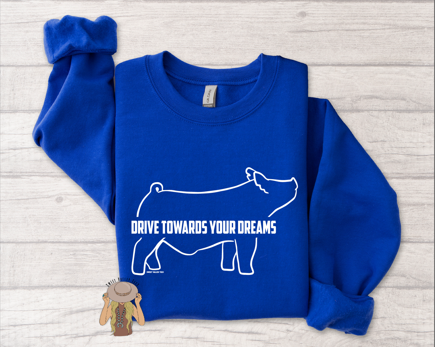 Drive Towards Your Dreams Show Pig Crewneck - Royal Blue