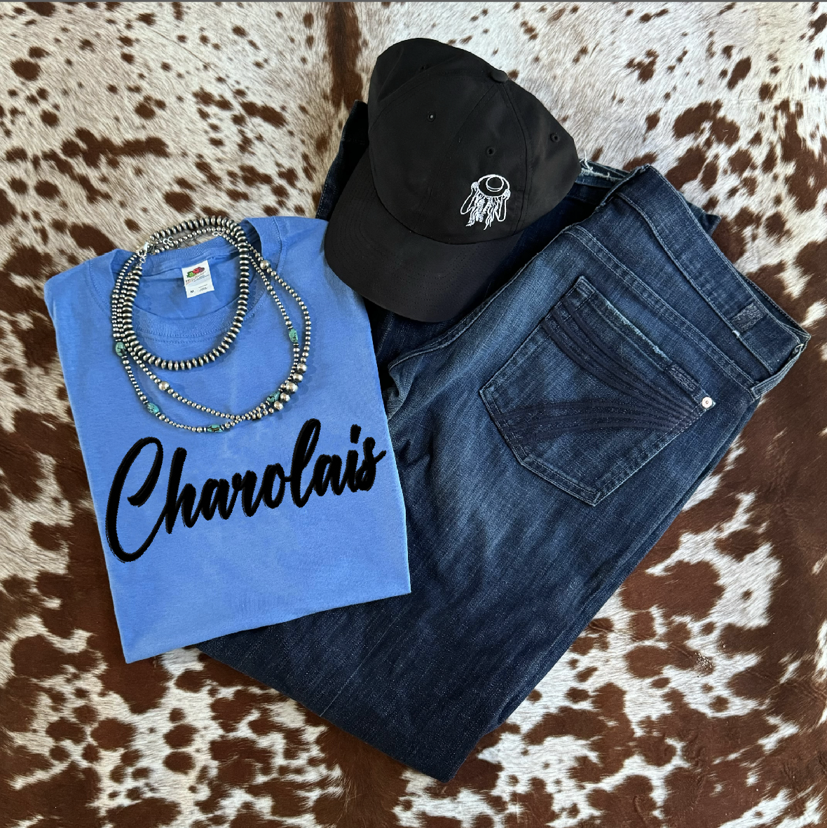 Black PUFF Charolais Tee - Lt. Blue