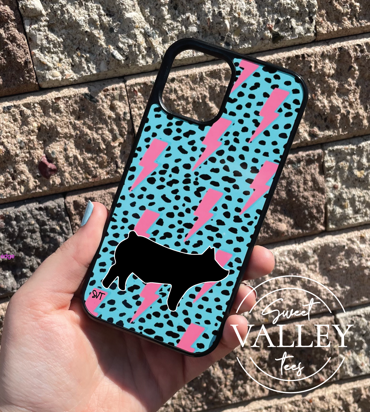 Teal + Pink Lightning Phone Case - Show Pig