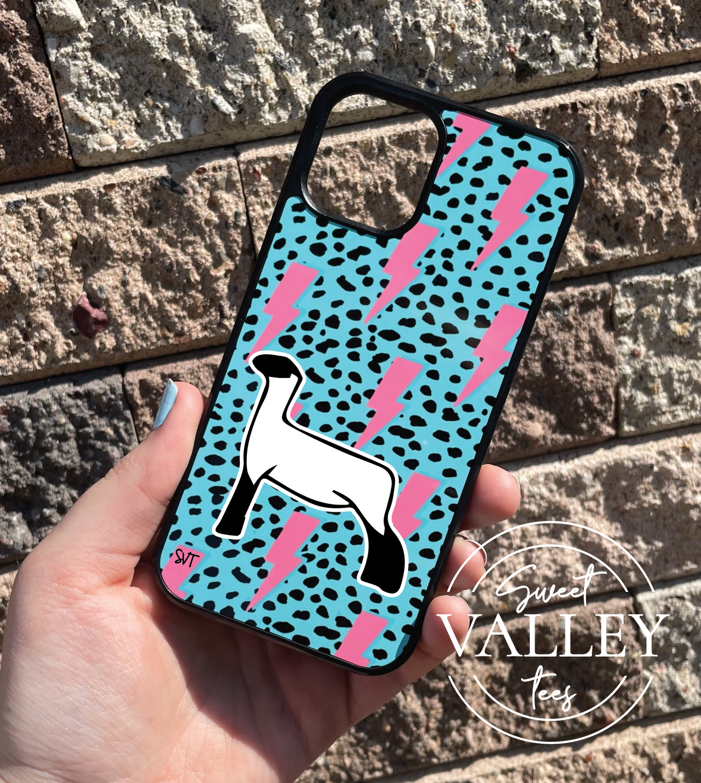 Teal + Pink Lightning Phone Case - Show Lamb