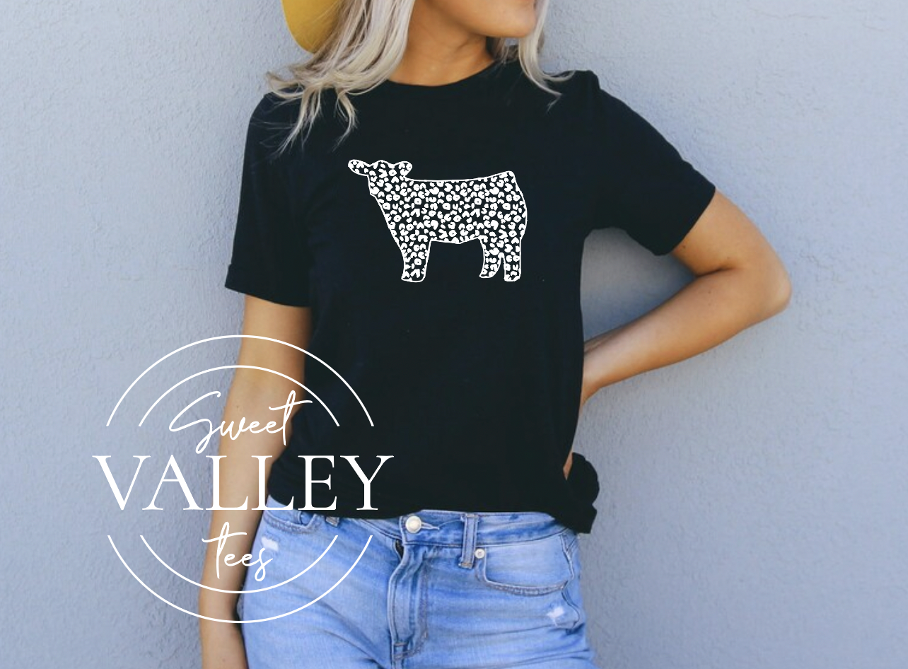 Leopard Steer - Heather Black Tee