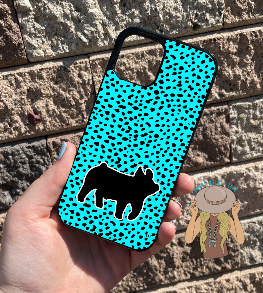 Teal Dalmatian Print Case - Show Pig