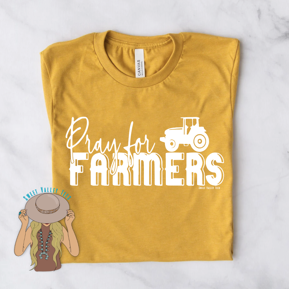 Pray for Farmers Tee - Mustard