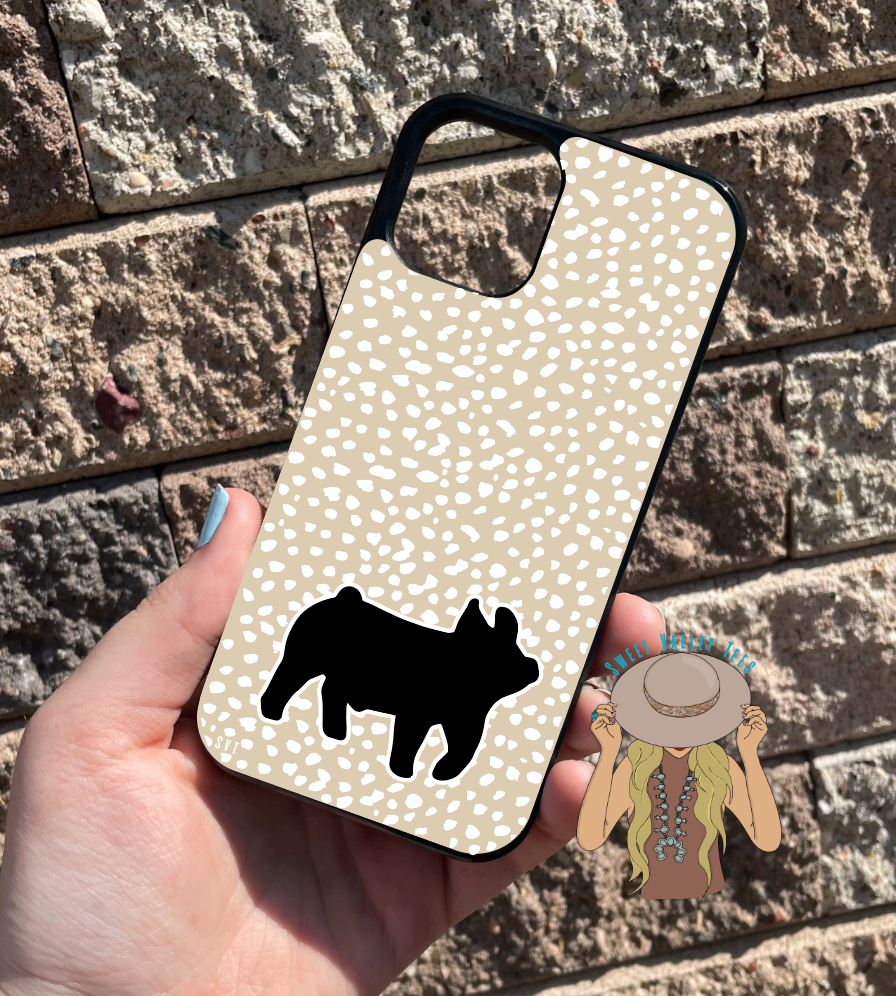 Cream Dalmatian Print Phone Case - Show Pig