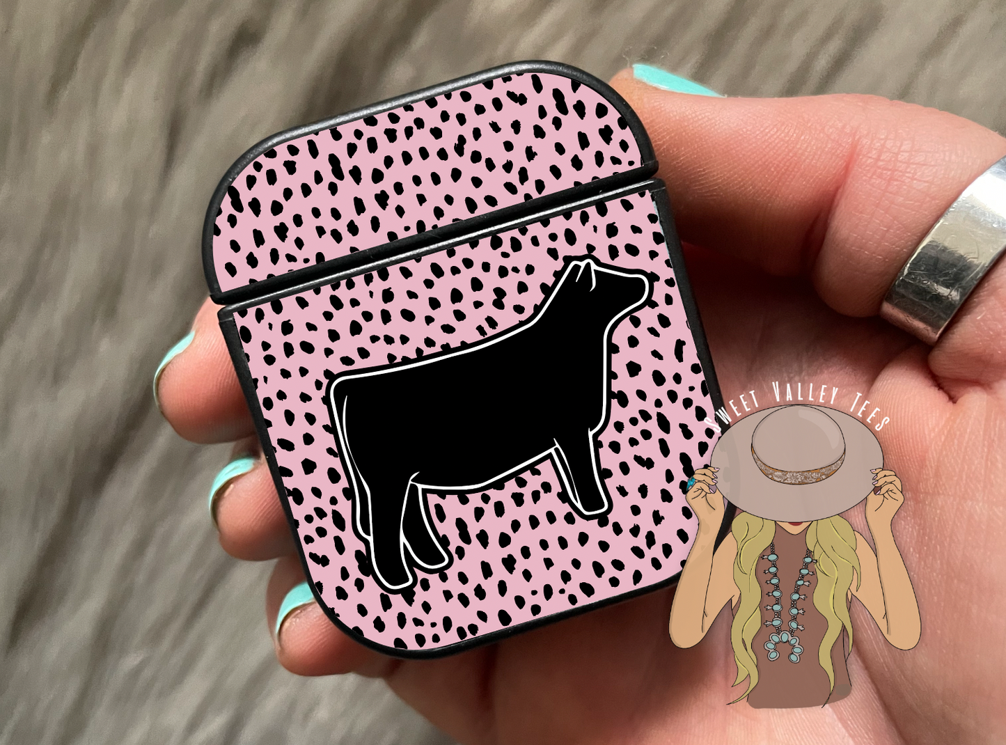 Pink Dalmatian Air Pods Case - Show Heifer