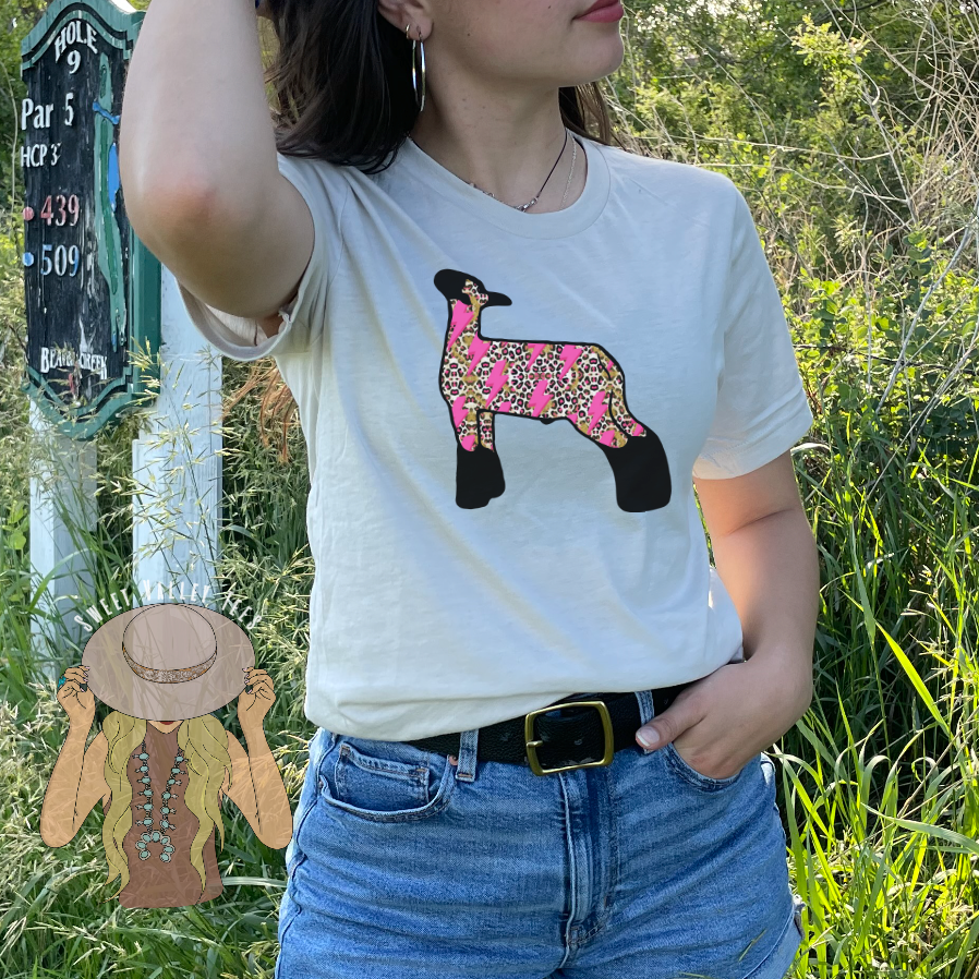 Pink Lightning Bolt Lamb - Heather Sand Tee