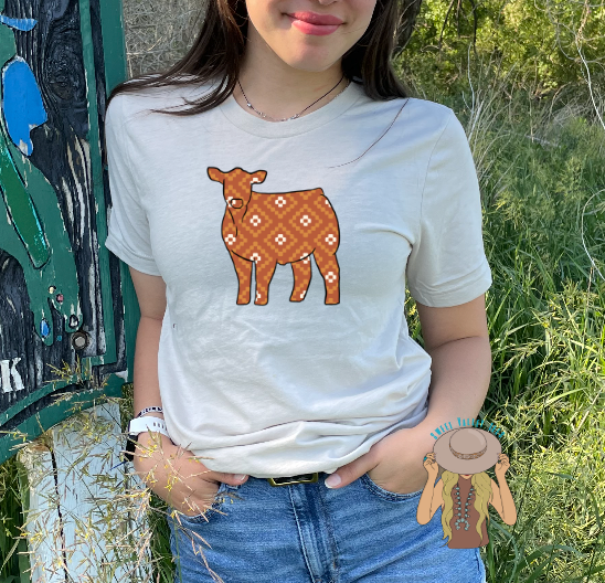Autumn Print Steer - Heather Sand Tee