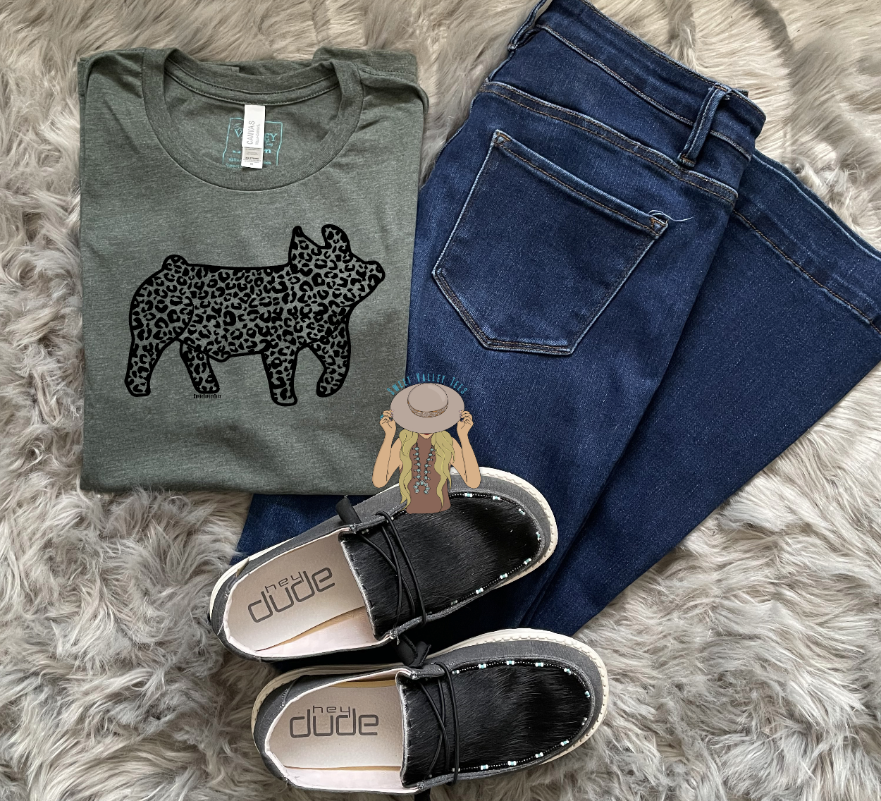 Leopard Pig Tee - Olive