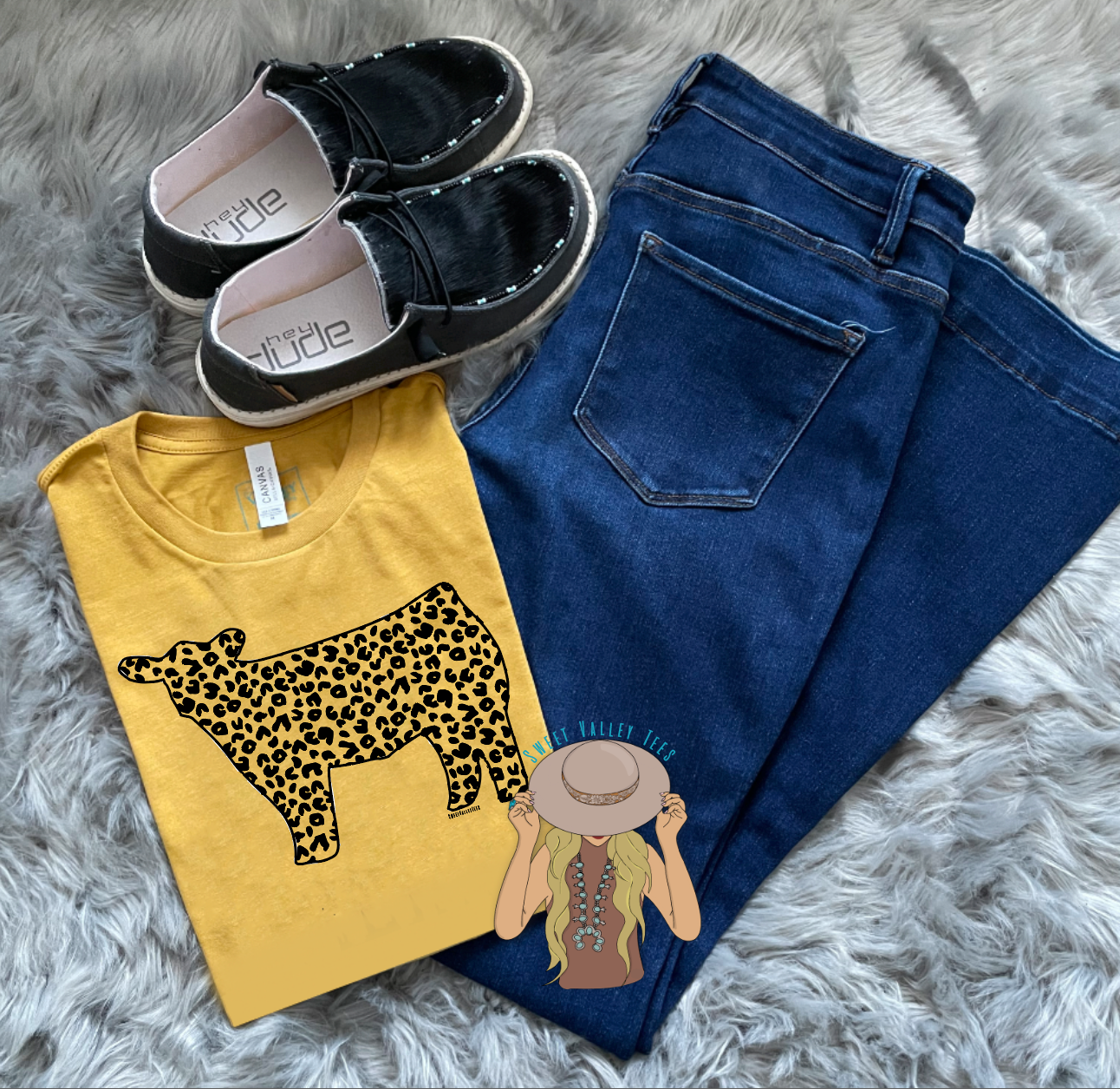 Leopard Steer Tee - Mustard