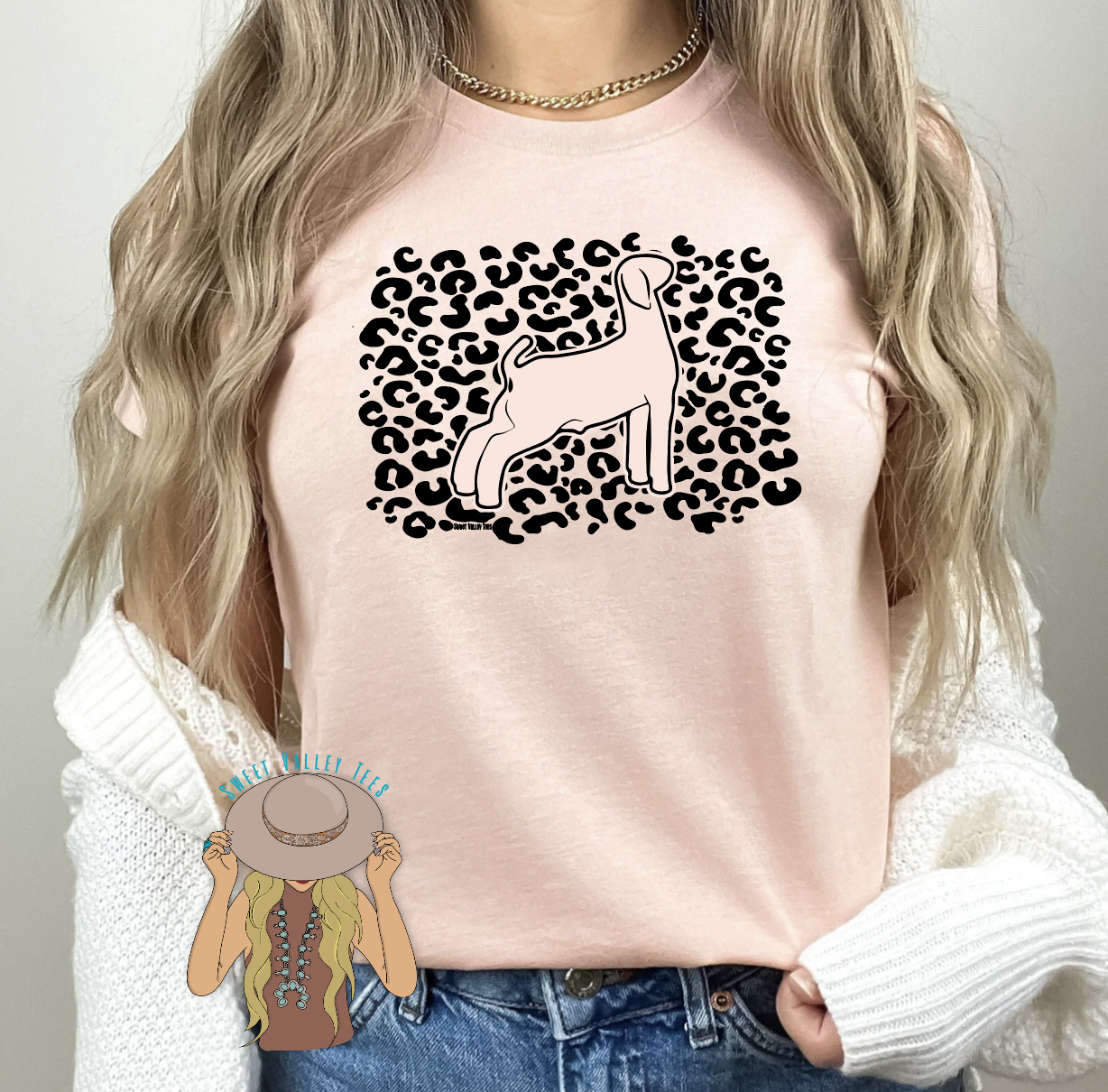 Leopard Print Goat Tee - Peach Blush
