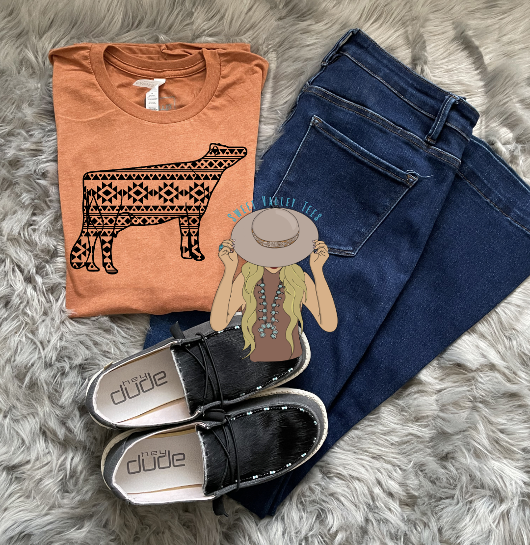 Aztec Dairy Cow Tee - Heather Autumn