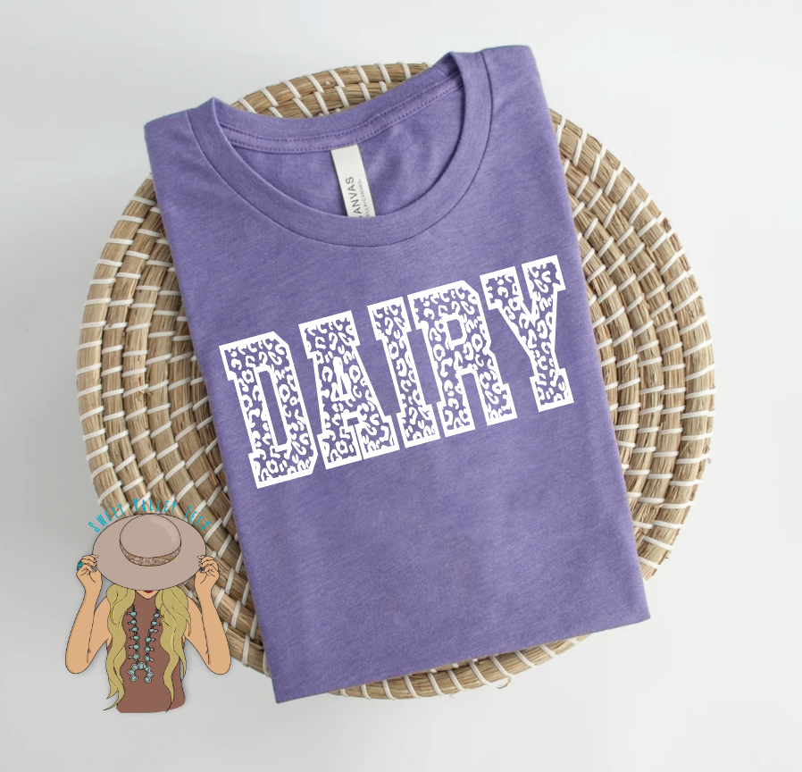 Leopard Dairy Letter Tee - Heather Purple