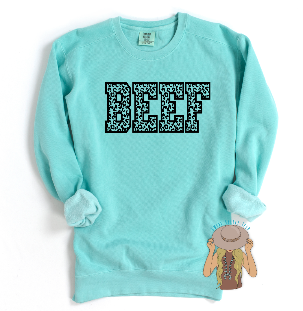 Leopard BEEF Crewneck - Cool Mint