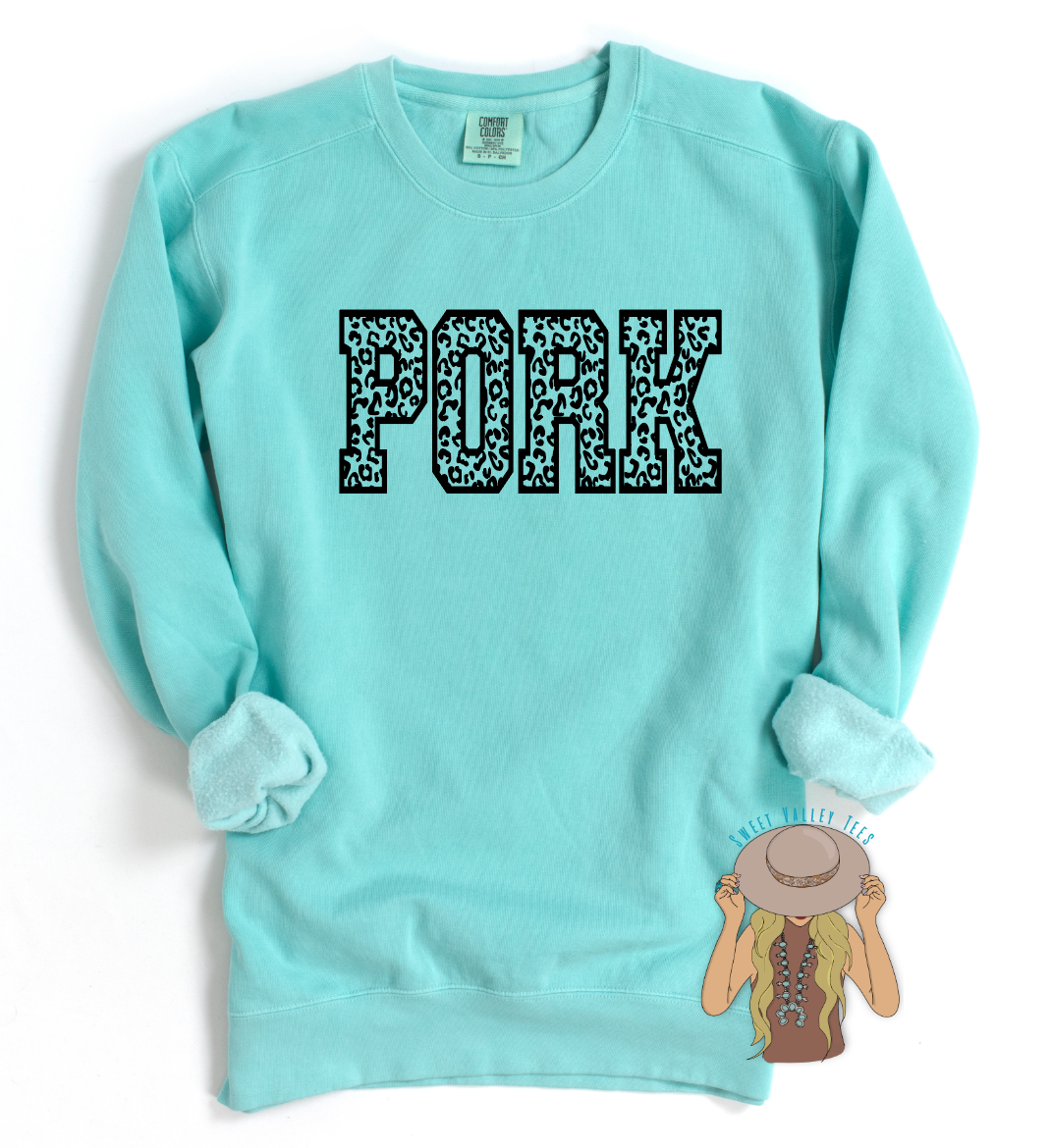 Leopard PORK Crewneck - Cool Mint