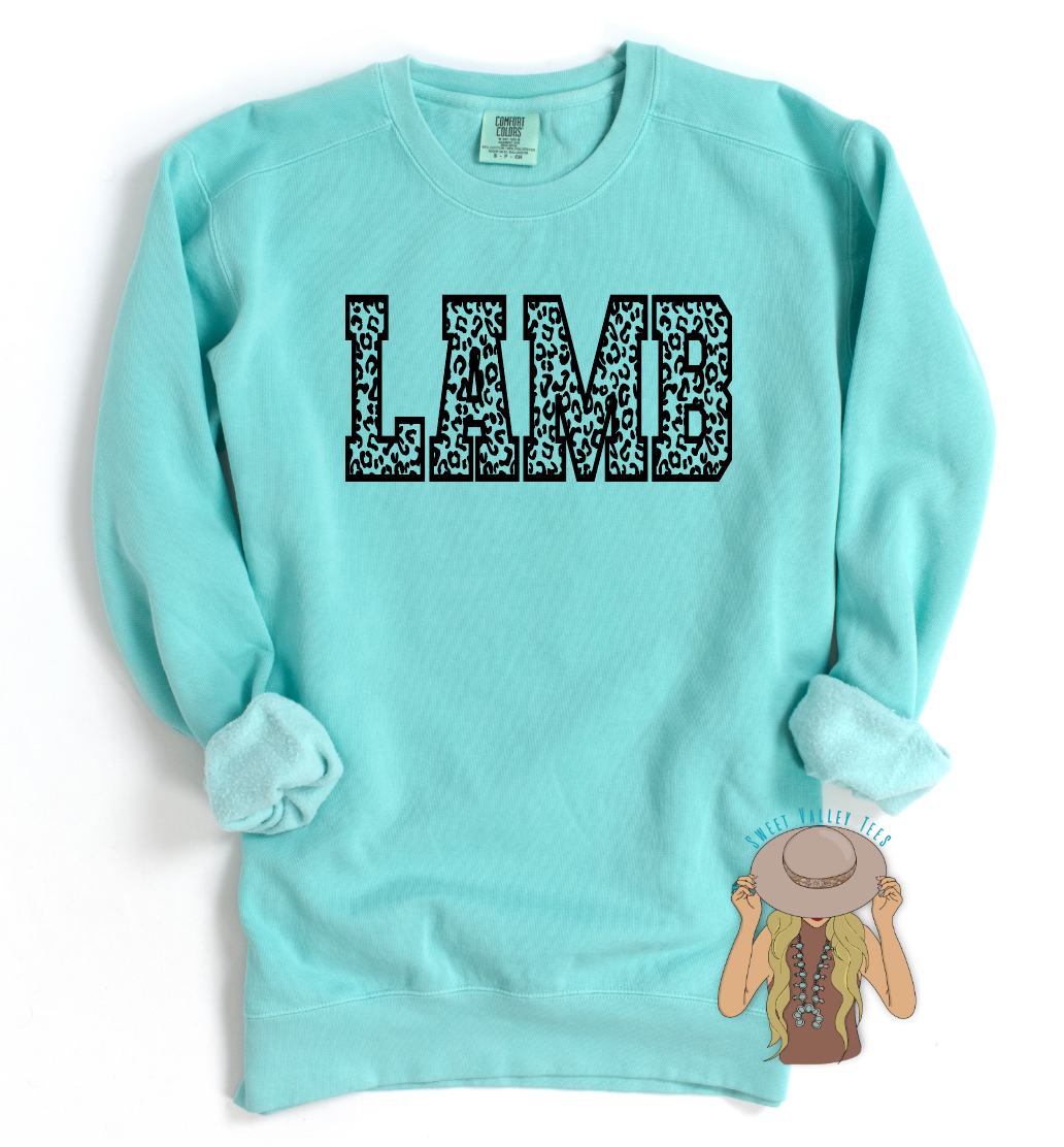 Leopard Lamb Crewneck - Cool Mint