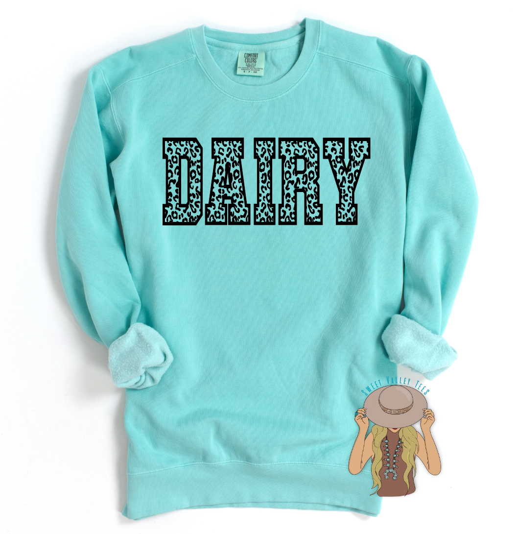Leopard DAIRY Crewneck - Cool Mint