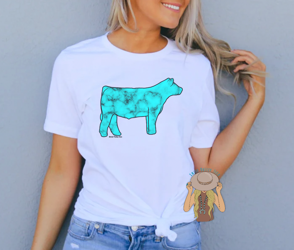 Turquoise Steer Tee - White