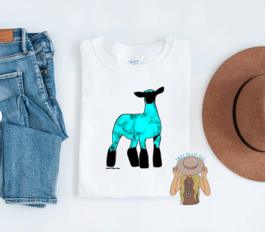 Turquoise Lamb Tee - White