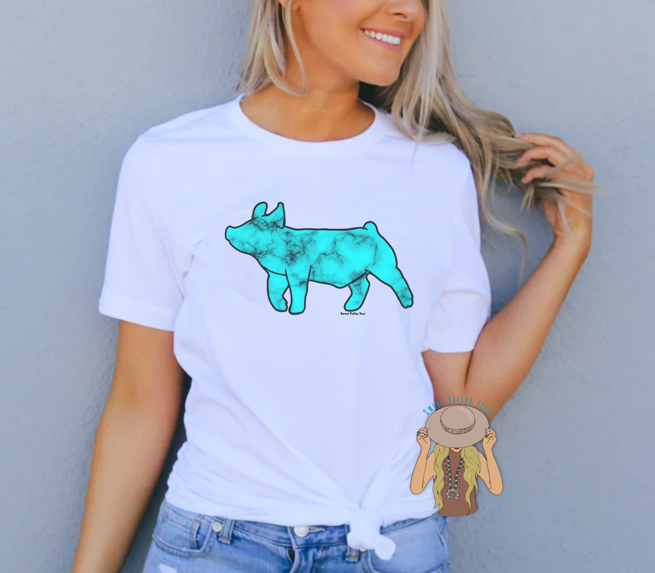 Turquoise Hog Tee - White