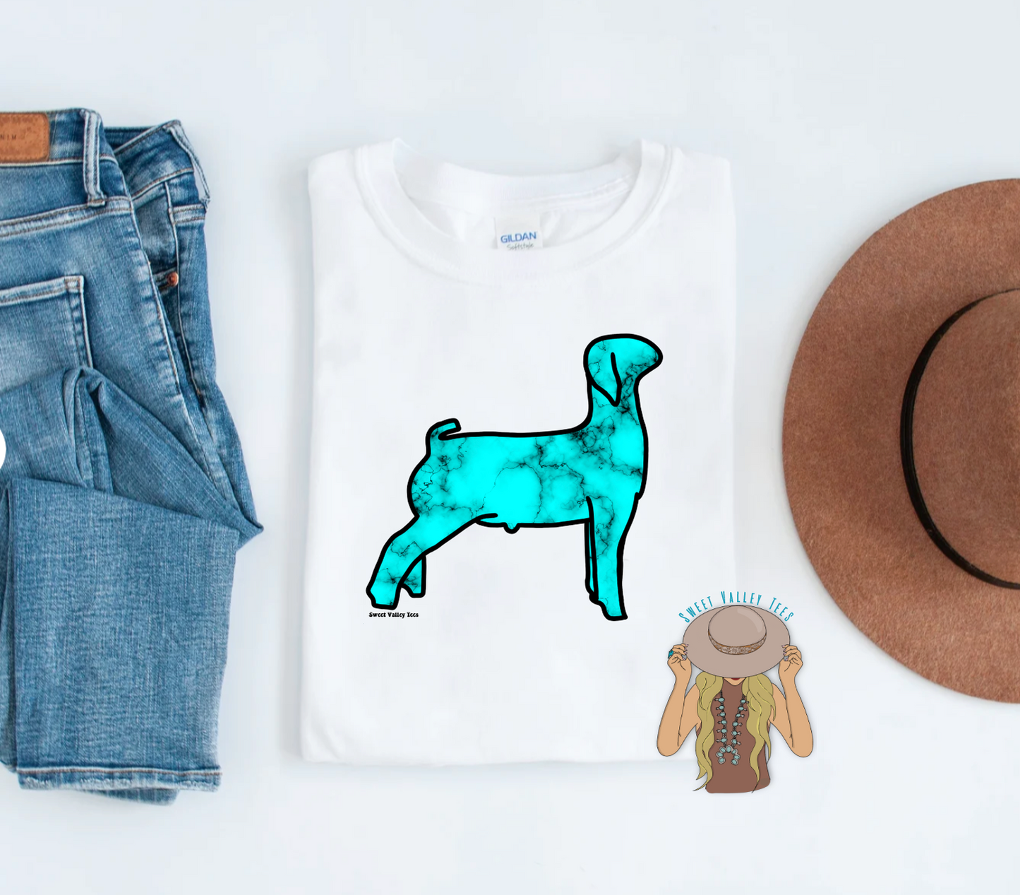 Turquoise Goat Tee - White