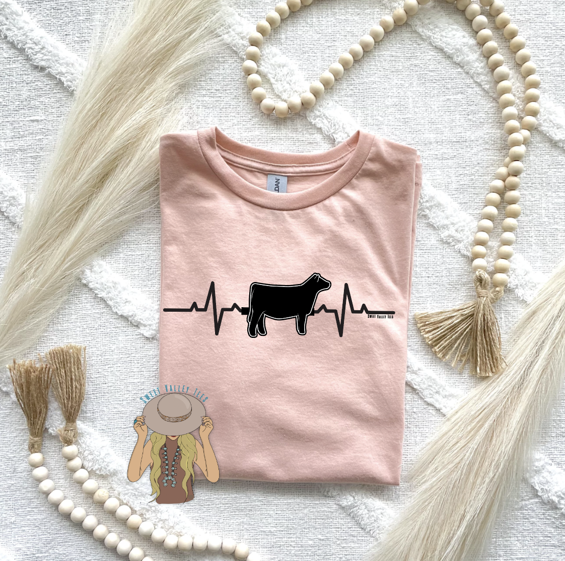 Heifer Heartbeat Tee - Blush Pink