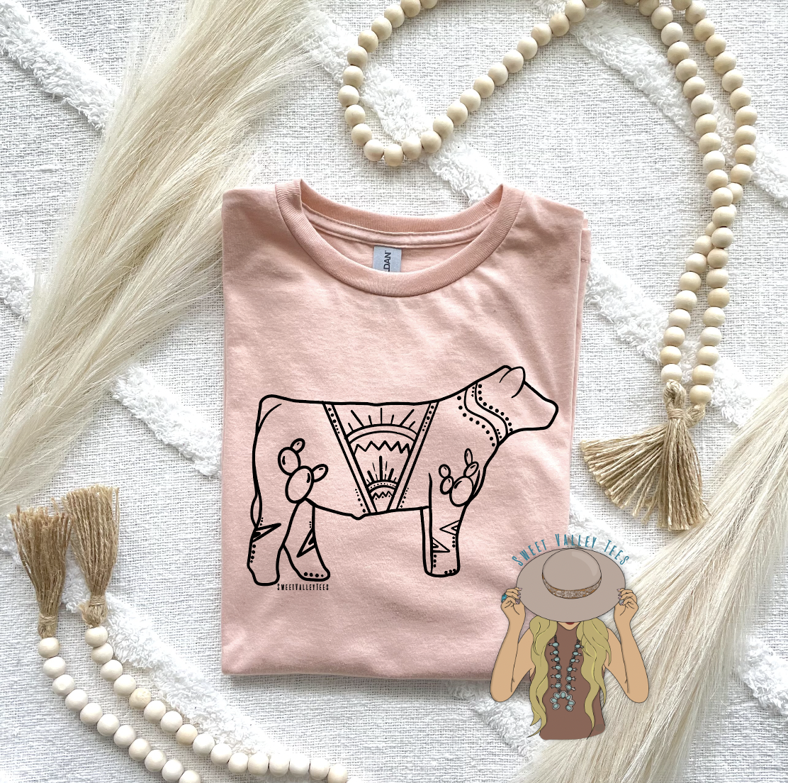 Line Art Show Steer Tee - Blush Pink